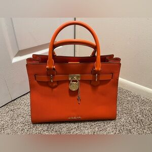 Michael Kors Orange Leather Satchel with Gold-Tone Hardware